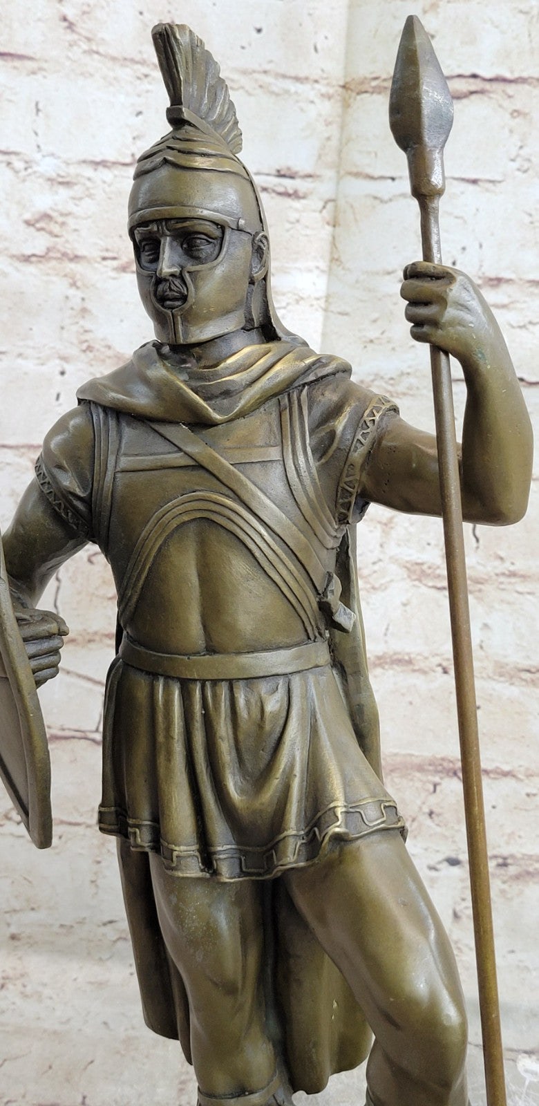 SIGNED BRONZE STATUE ROMAN GOD OF WAR WARRIOR MILITARY SCULPTURE ON MARBLE SALE