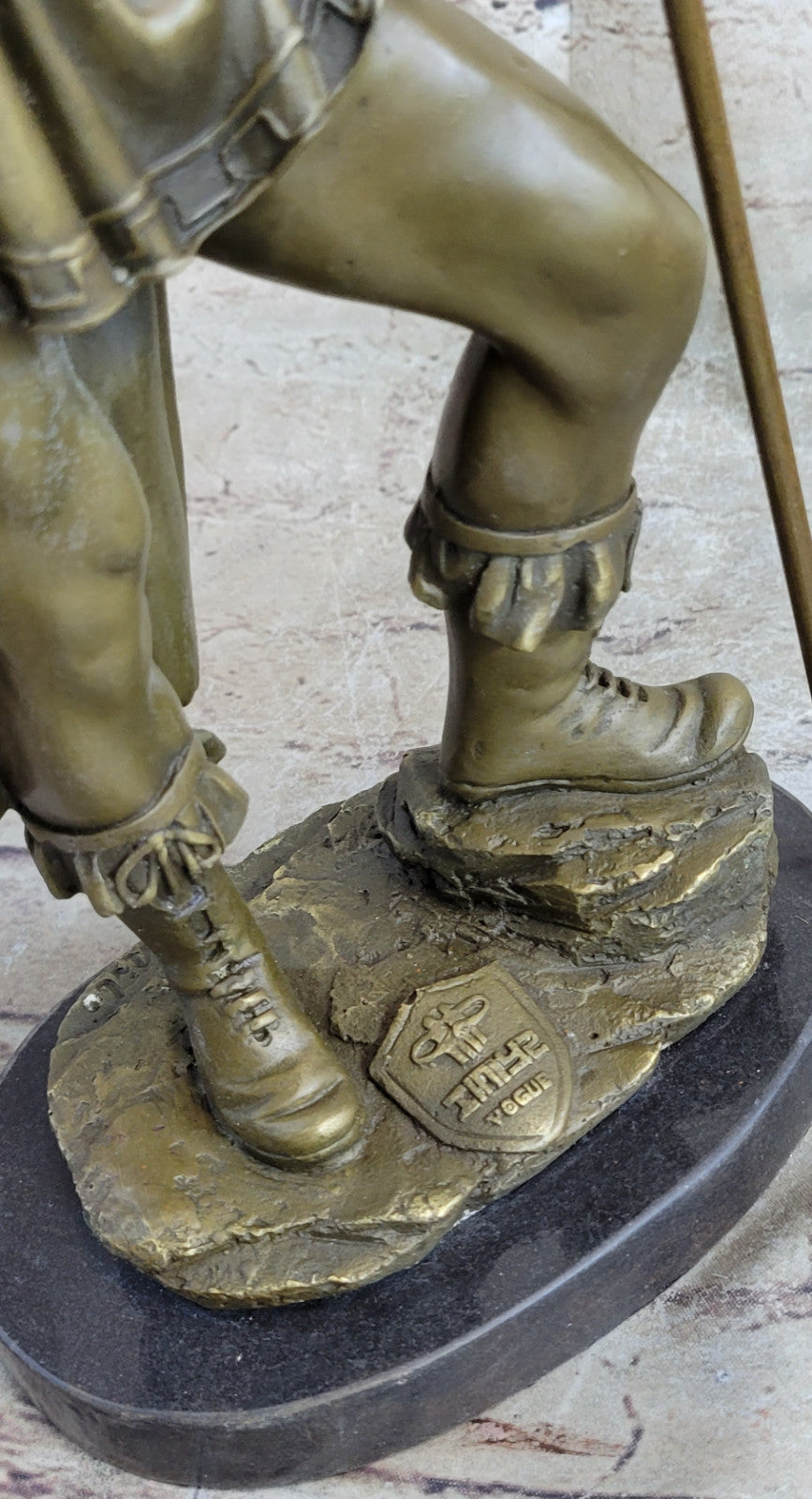 SIGNED BRONZE STATUE ROMAN GOD OF WAR WARRIOR MILITARY SCULPTURE ON MARBLE SALE