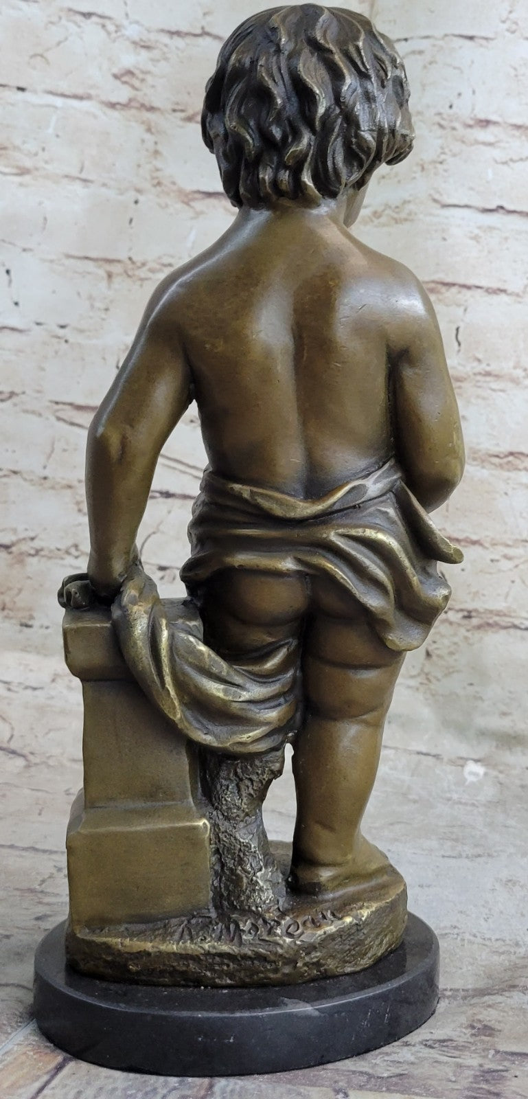 Handcrafted Bronze Art Nude Little Boy Holding Apple Sculpture Statue Figure