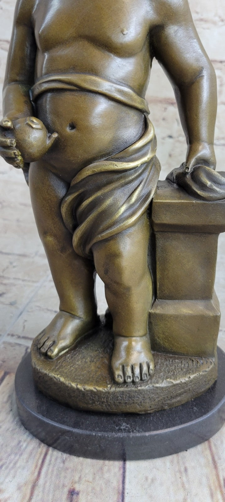 Handcrafted Bronze Art Nude Little Boy Holding Apple Sculpture Statue Figure
