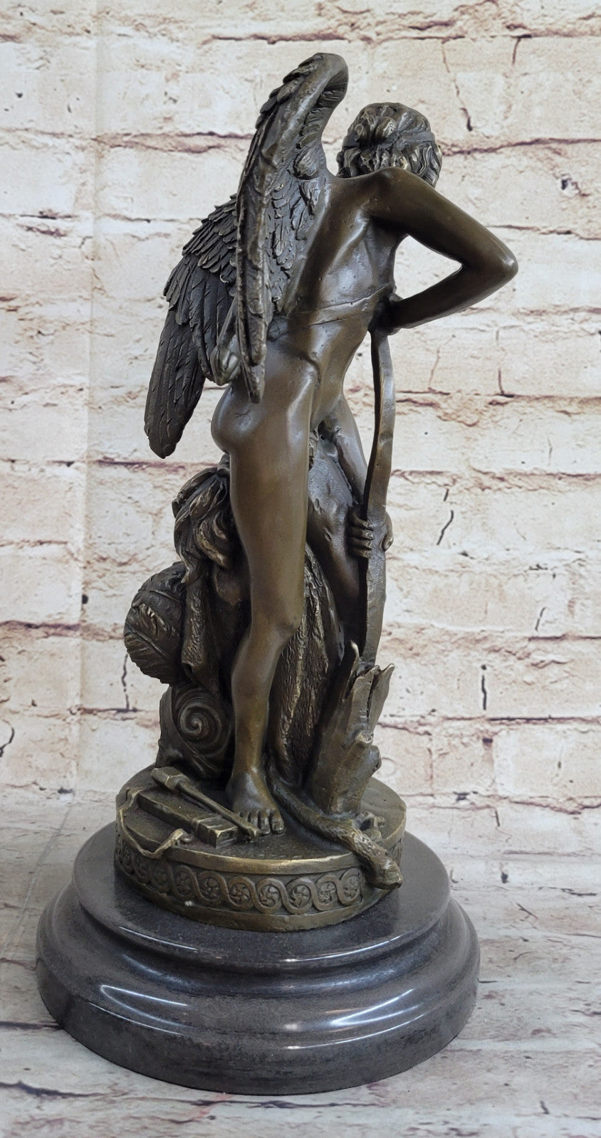 Cupid Romantic Lovers Bronze Wedding Anniversary Bronze Signed Sculpture Statue