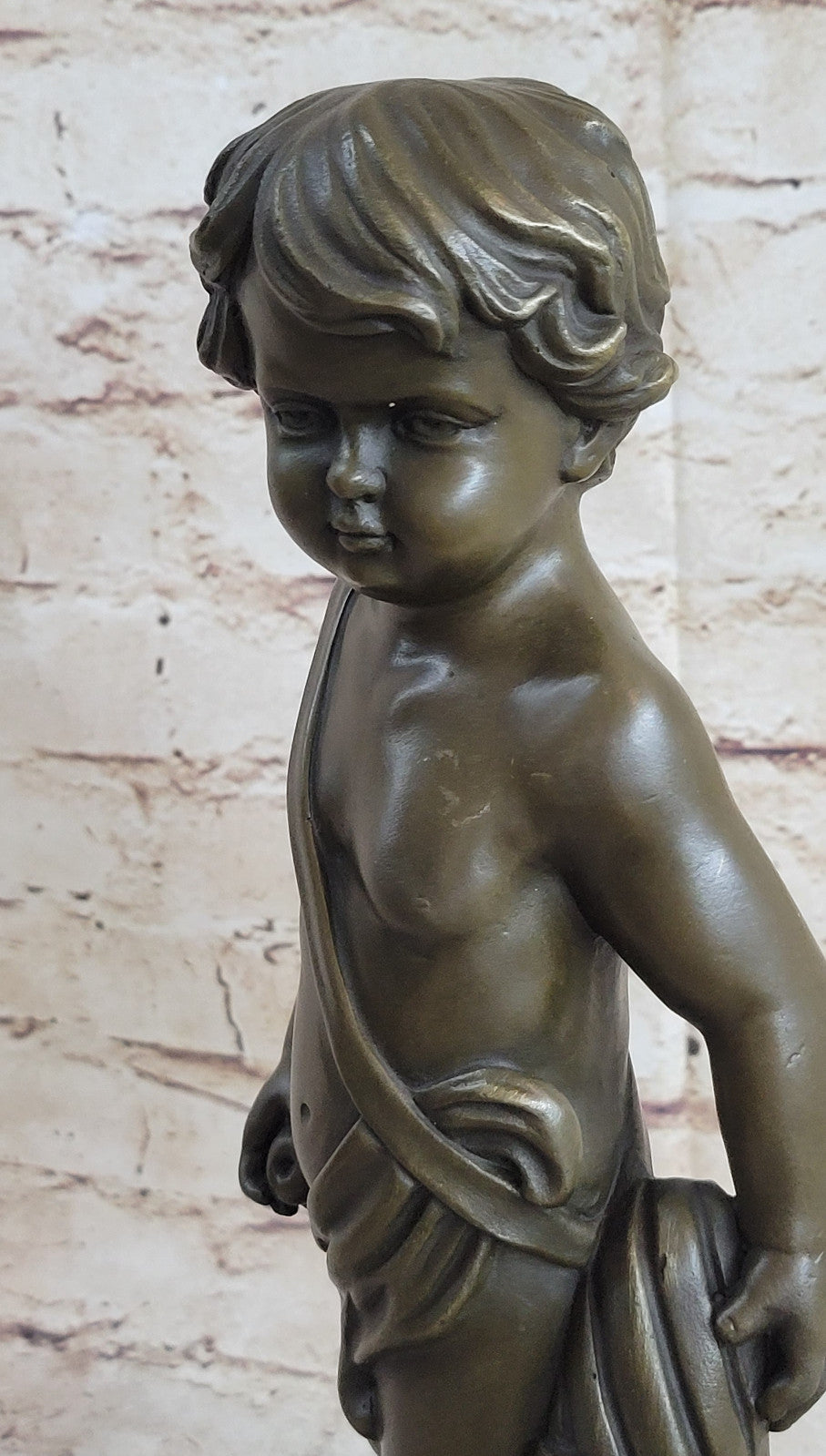Cute Boy Signed Artwork by French artist Moreau Bronze Sculpture Figurine