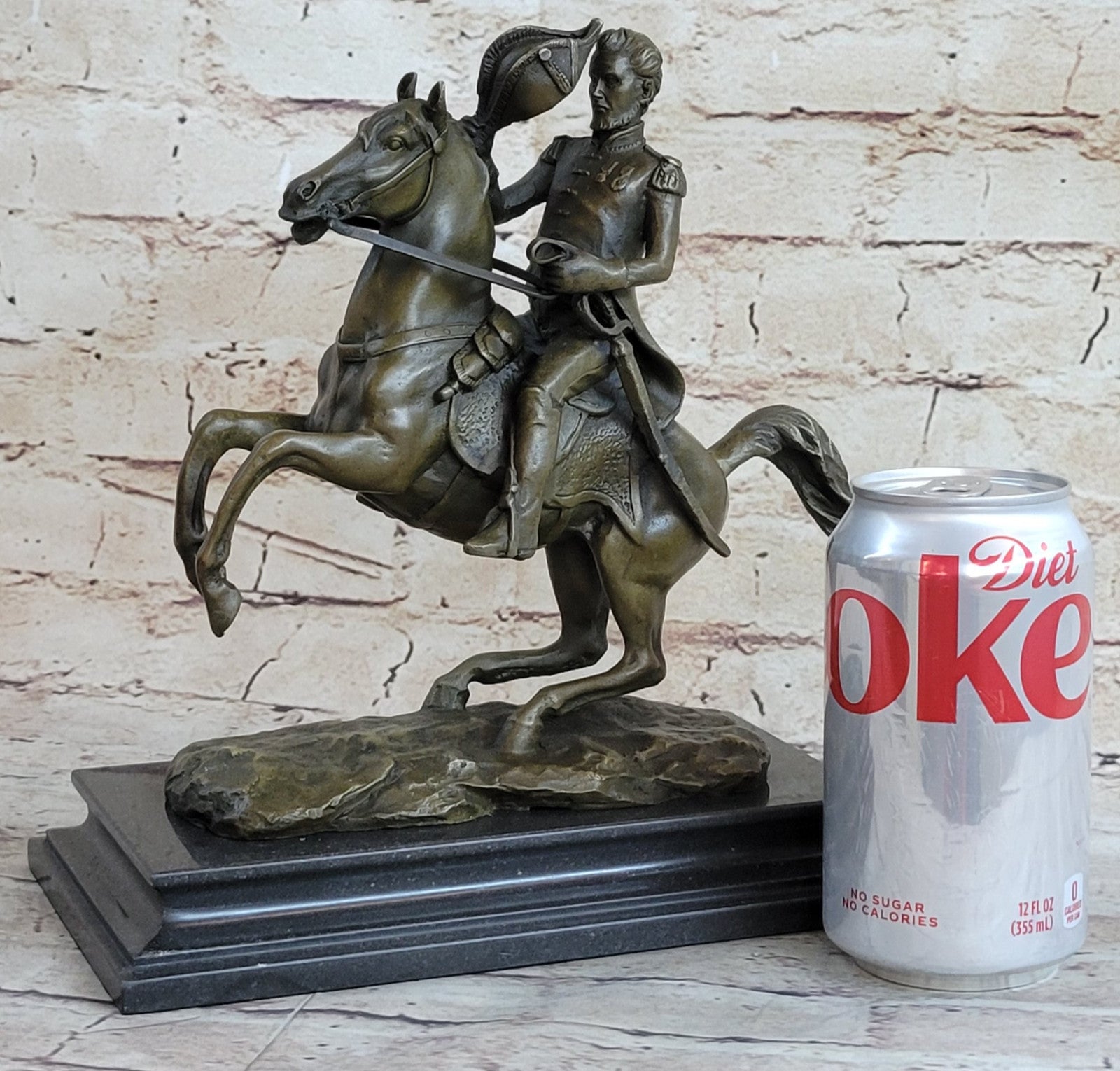 Hot Cast Civil War General on Horse and Sword Bronze Sculpture Marble Figurine
