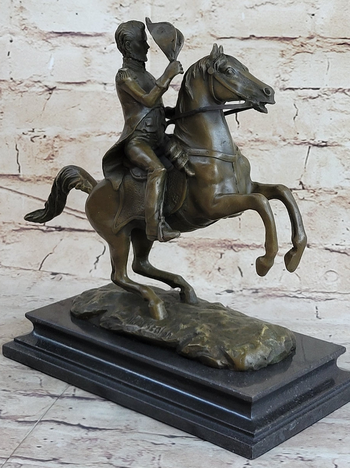 Hot Cast Civil War General on Horse and Sword Bronze Sculpture Marble Figurine