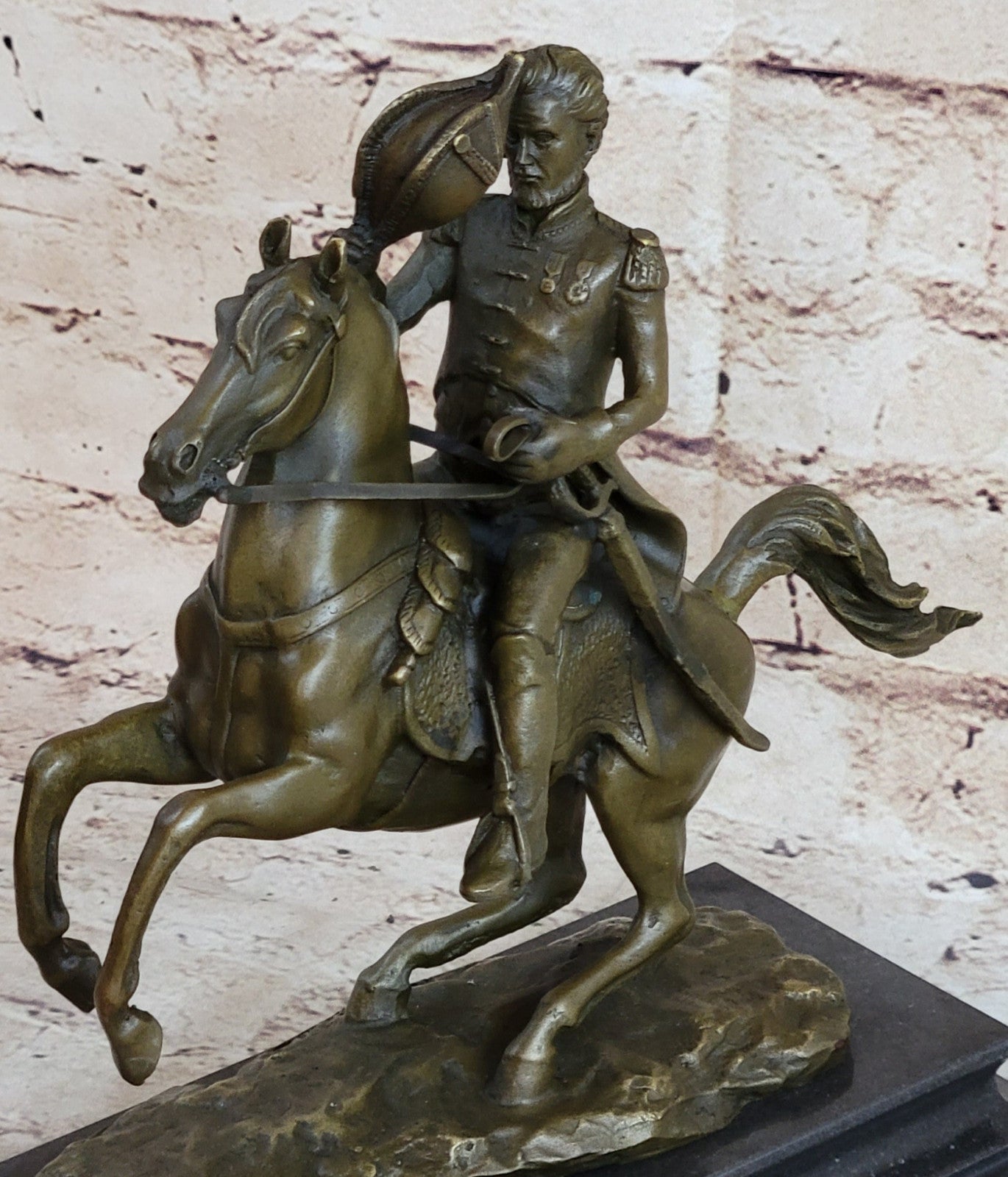 Hot Cast Civil War General on Horse and Sword Bronze Sculpture Marble Figurine