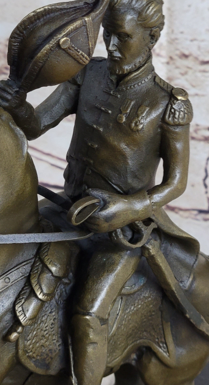 Hot Cast Civil War General on Horse and Sword Bronze Sculpture Marble Figurine