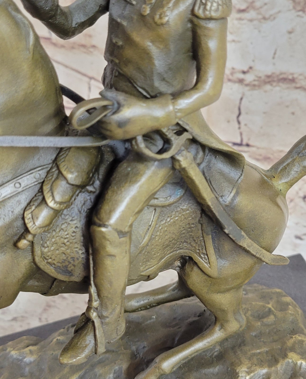 Hot Cast Civil War General on Horse and Sword Bronze Sculpture Marble Figurine