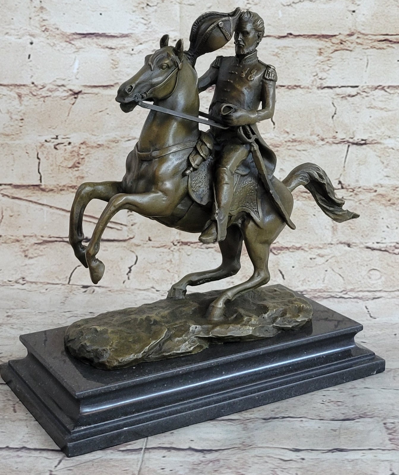 Hot Cast Civil War General on Horse and Sword Bronze Sculpture Marble Figurine