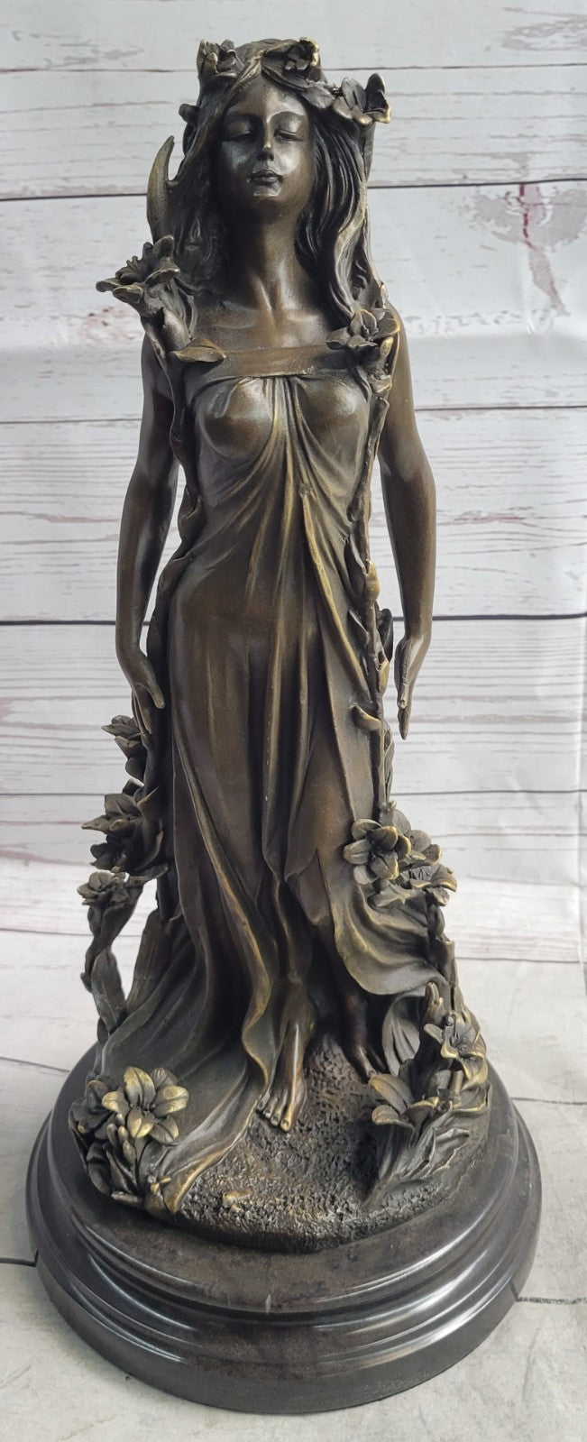 Art Nouveau Gilt Bronze Sculpture of a Young Girl Nude by Aldo Vitaleh Italy LRG