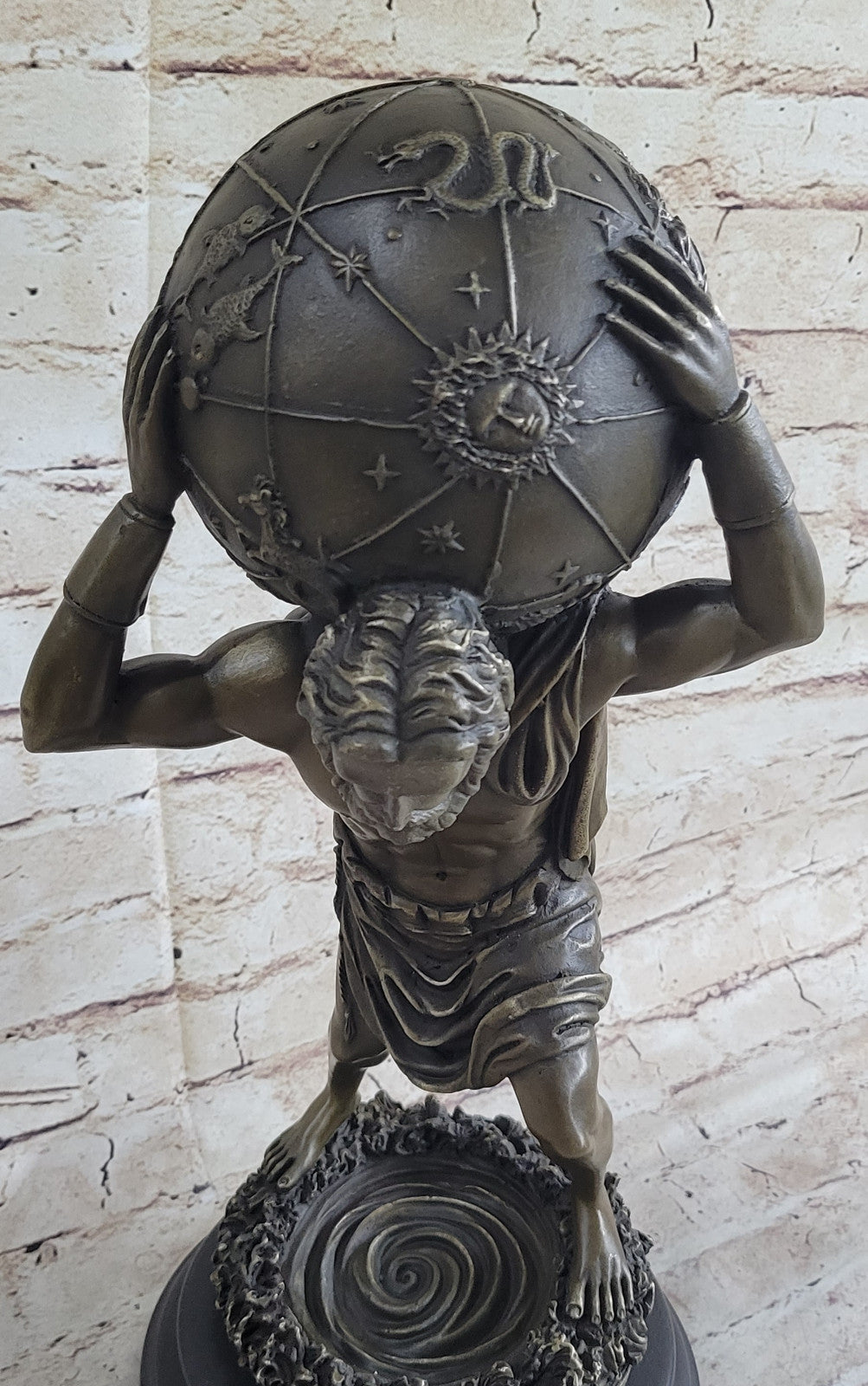 Beautiful Male Atlas Holding the World Bronze Sculpture Marble Base Figurine Decor