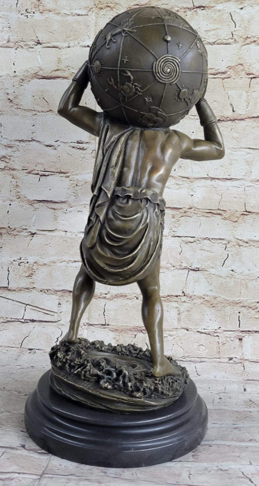 Beautiful Male Atlas Holding the World Bronze Sculpture Marble Base Figurine Decor