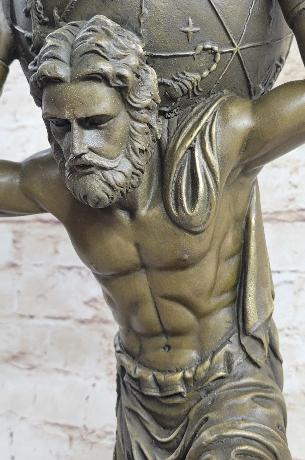 Beautiful Male Atlas Holding the World Bronze Sculpture Marble Base Figurine Decor