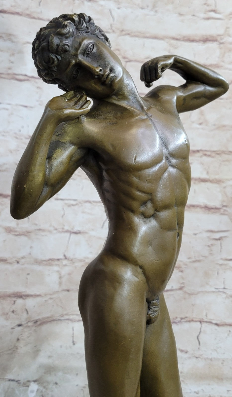17" Tall Nude Male Man Michelangelo Bronze Sculpture Marble Base Figurine Sale