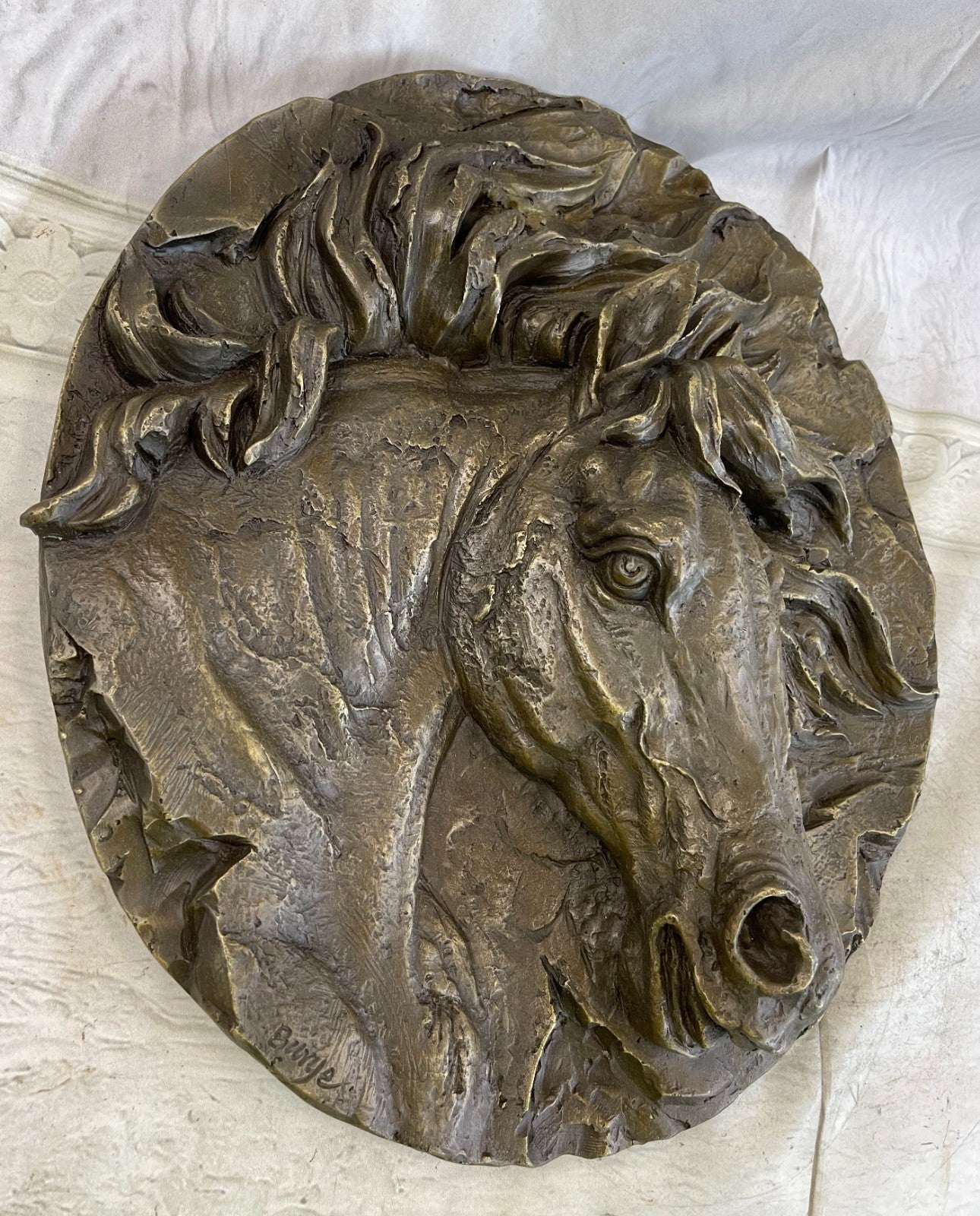 Handcrafted bronze sculpture SALE Head Horse Bust Unique Barye Signed Artwork