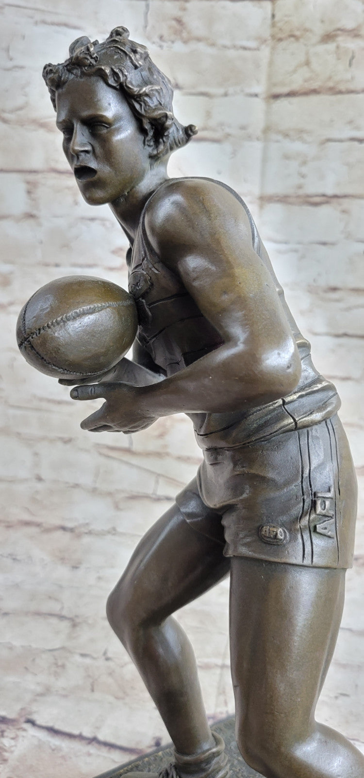 Art Deco 100% Bronze Marble Sculpture Statue Figure Rugby Football Player Deco