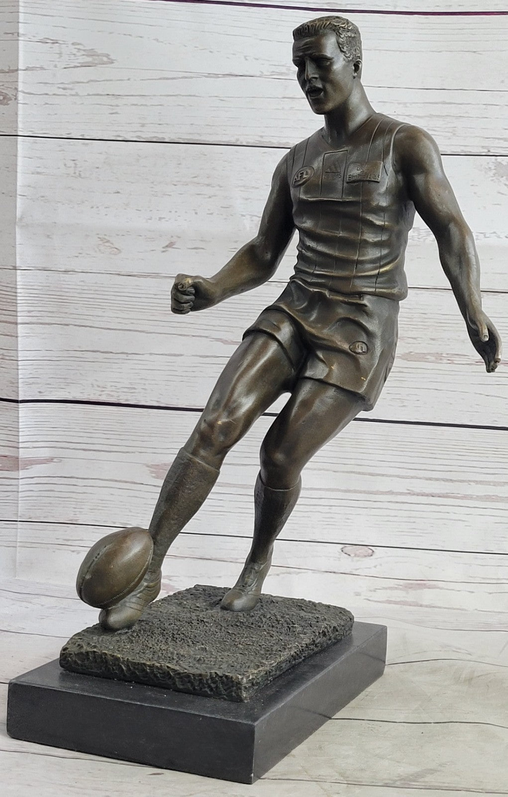 College Coach Gift Rugby Football Player Athlete Bronze Marble Statue Award Art