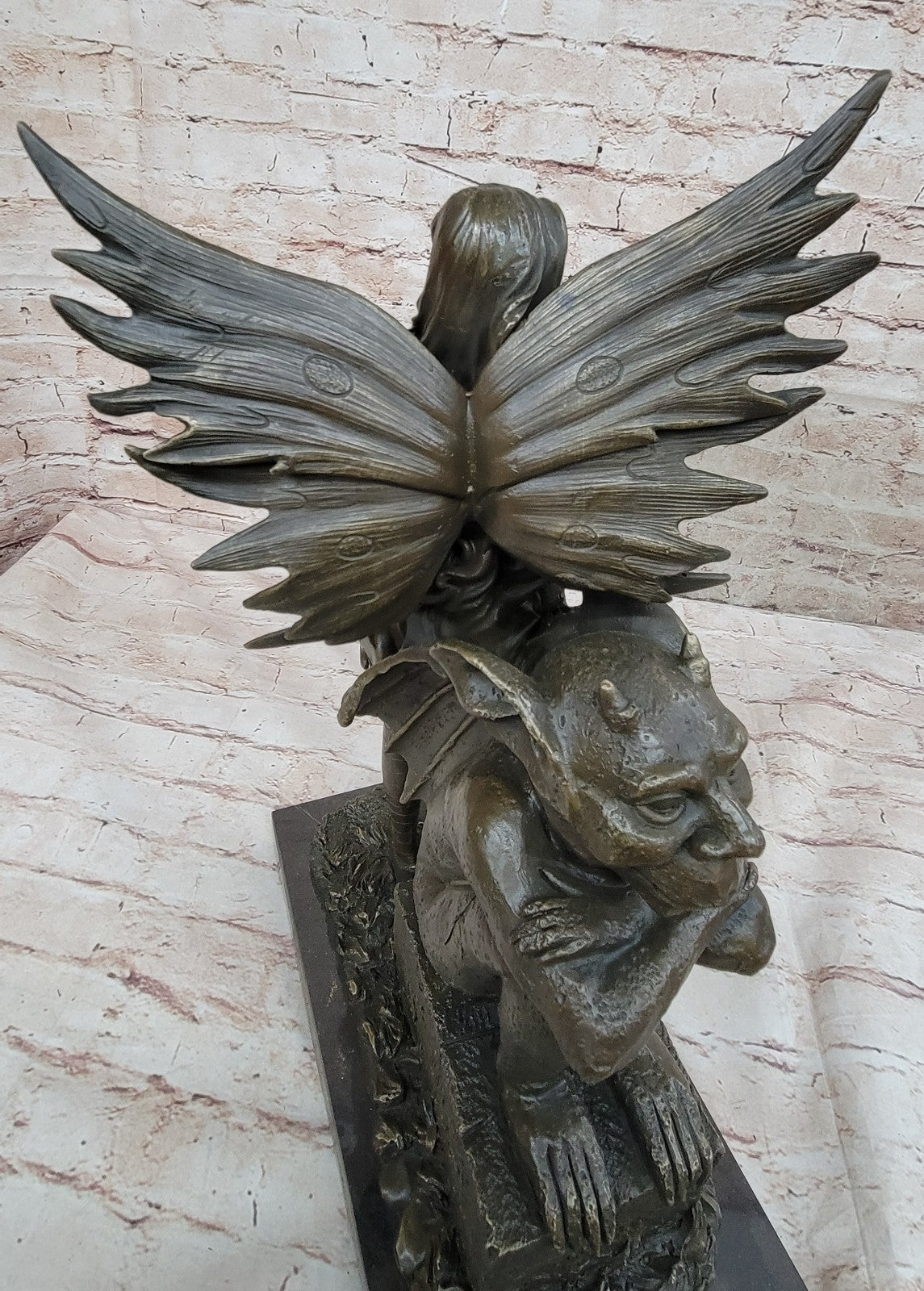 Mythical Magic: Hot Cast Bronze Art Deco Fairy with Gargoyle by Aldo Vitaleh