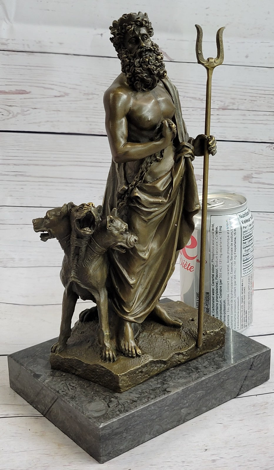 Signed Greek God Pluto With Dogs Mythical Bronze Sculpture Statue Figure Decor