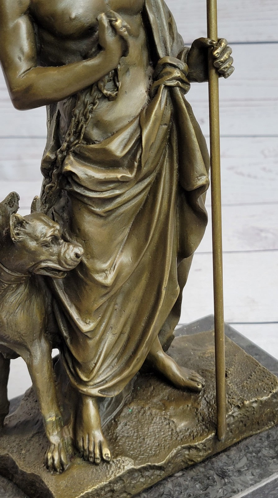 Signed Greek God Pluto With Dogs Mythical Bronze Sculpture Statue Figure Decor