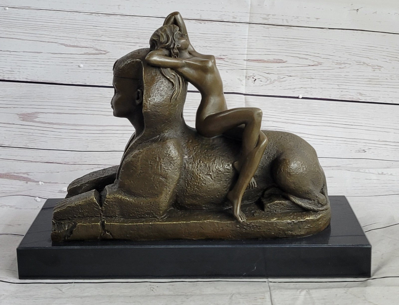 Egyptian Lion with Nude Nymph Bronze Sculpture Marble Statue Home Decoration