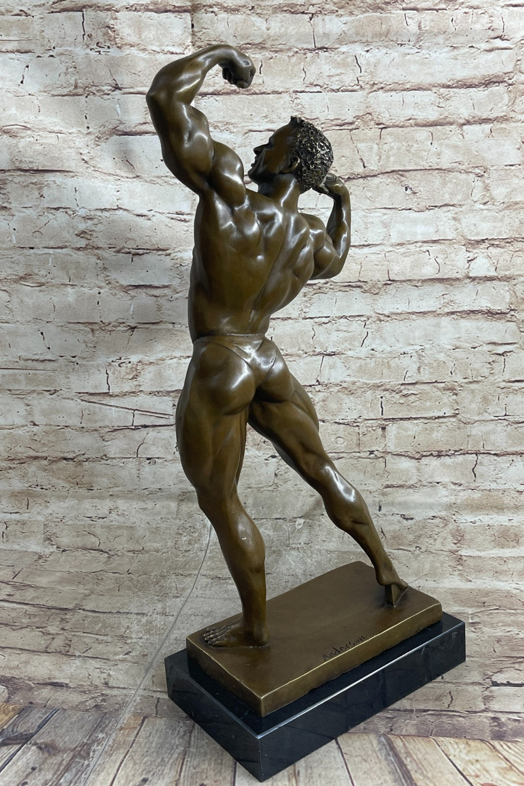 Male Bodybuilder Muscular Sculpture  Artwork 100% Bronze Figurine