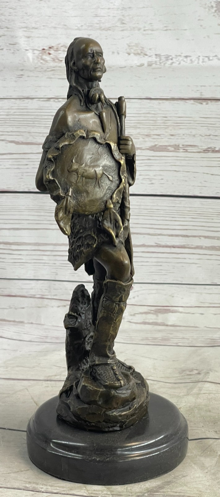 Handcrafted Hot Cast Indian Chief with Ax and Shield Bronze Figurine Figure Stat