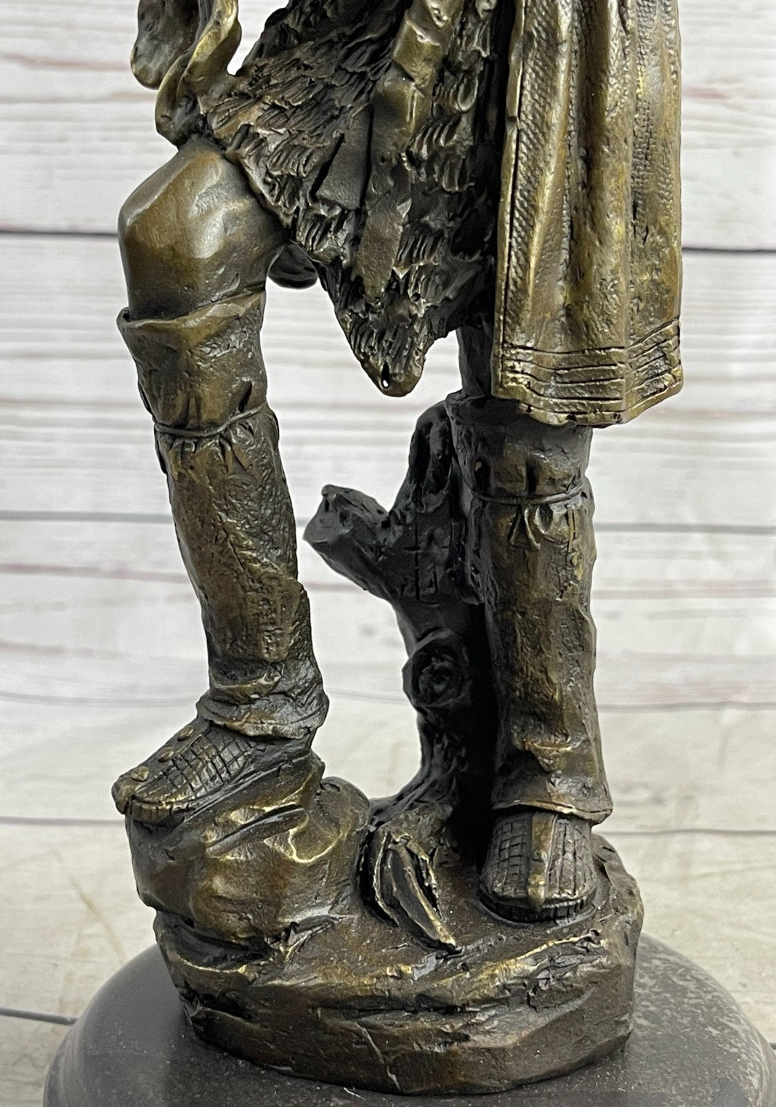 Handcrafted Hot Cast Indian Chief with Ax and Shield Bronze Figurine Figure Stat