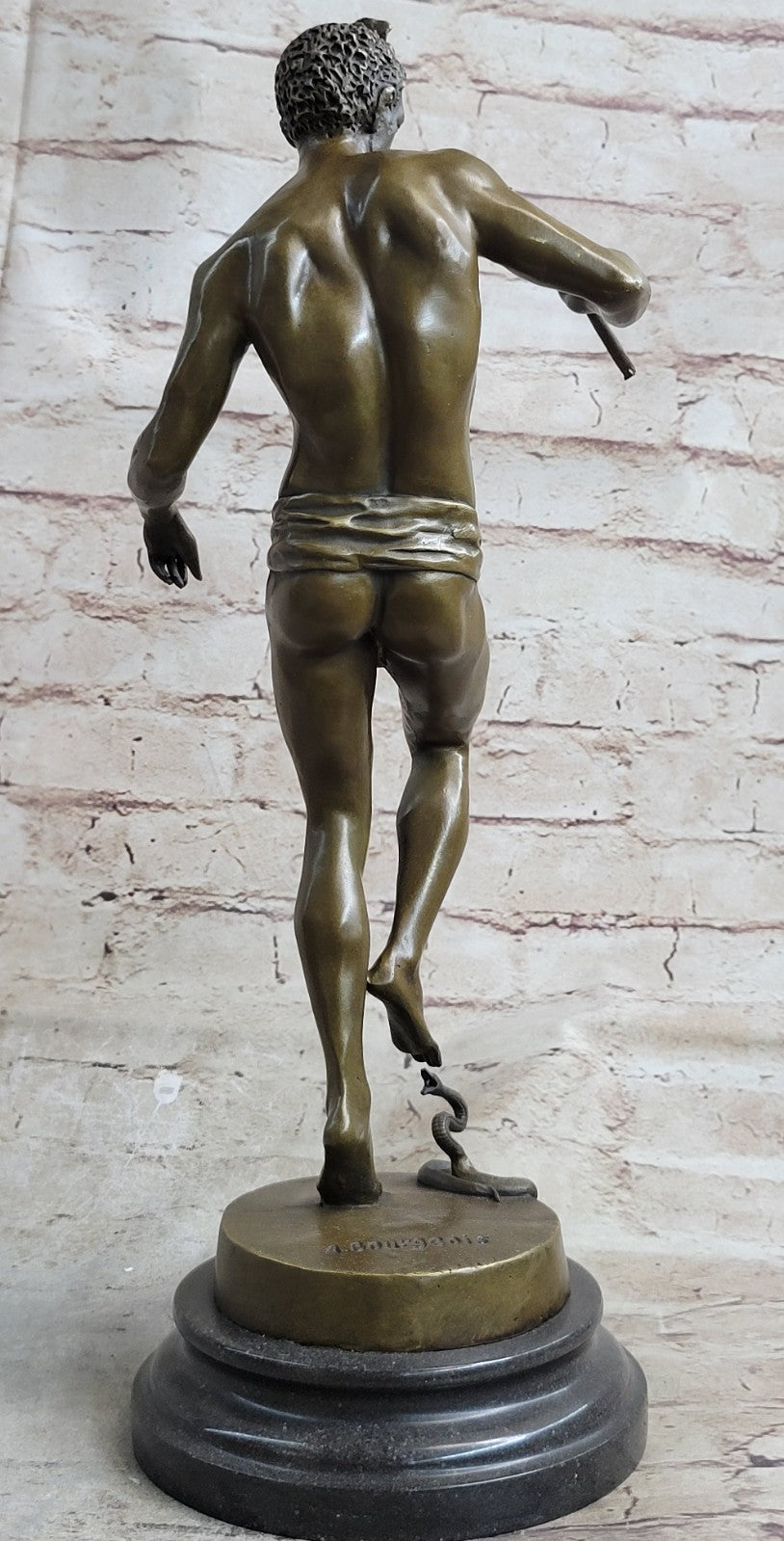 Art Deco Semi Nude Male Playing Music Snake Bronze Figurine Home Decorative GIFT