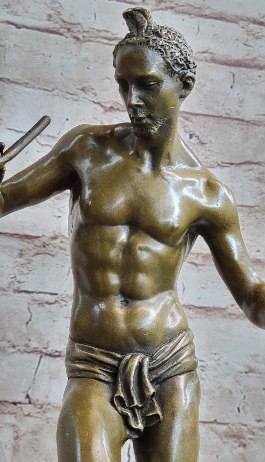 Art Deco Semi Nude Male Playing Music Snake Bronze Figurine Home Decorative GIFT