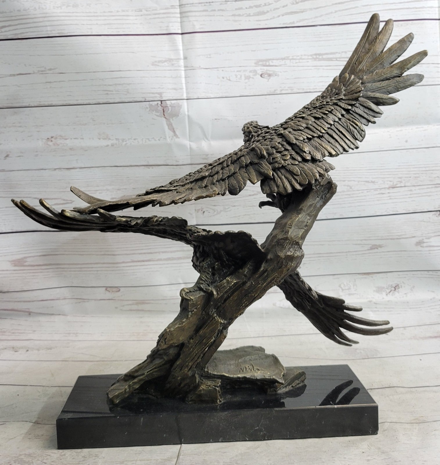 EAGLE & American Symbol Bronze Sculpture Statue Desk Mantle Display USA 19" SALE