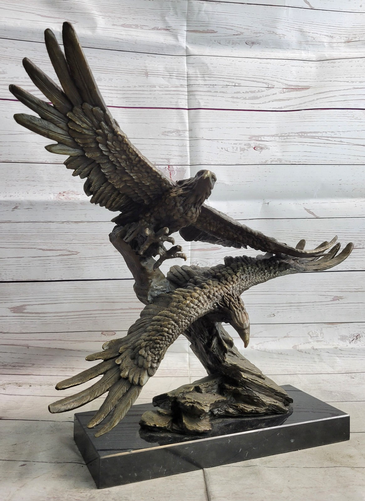 EAGLE & American Symbol Bronze Sculpture Statue Desk Mantle Display USA 19" SALE