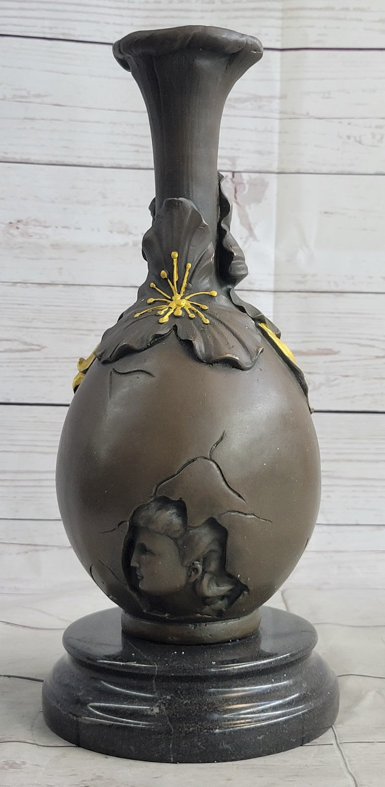 Gilt Bronze Gorgeous Woman Sculpture Vase Perfect Christmas Gift Xmas Statue