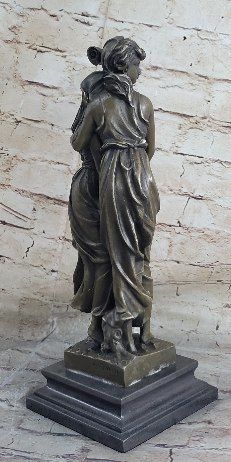 Art Nouveau Two Maiden with Flower Basket Bronze Sculpture Marble Base Deal