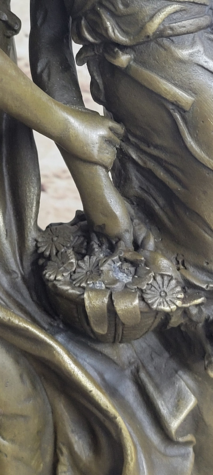 Art Nouveau Two Maiden with Flower Basket Bronze Sculpture Marble Base Deal