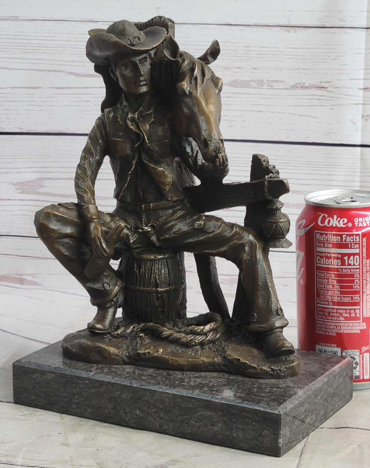 Fisher Large Bronze Sculpture Parting In Way Signed Horse Cowboy Western Artwork
