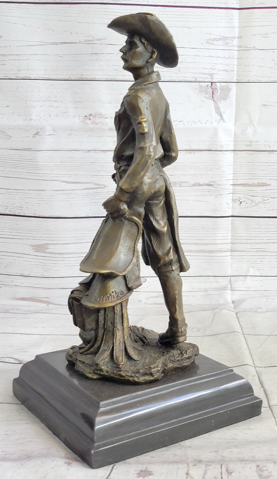 Handcrafted bronze sculpture SALE His Holding Cowboy Old Kamiko Original Signed