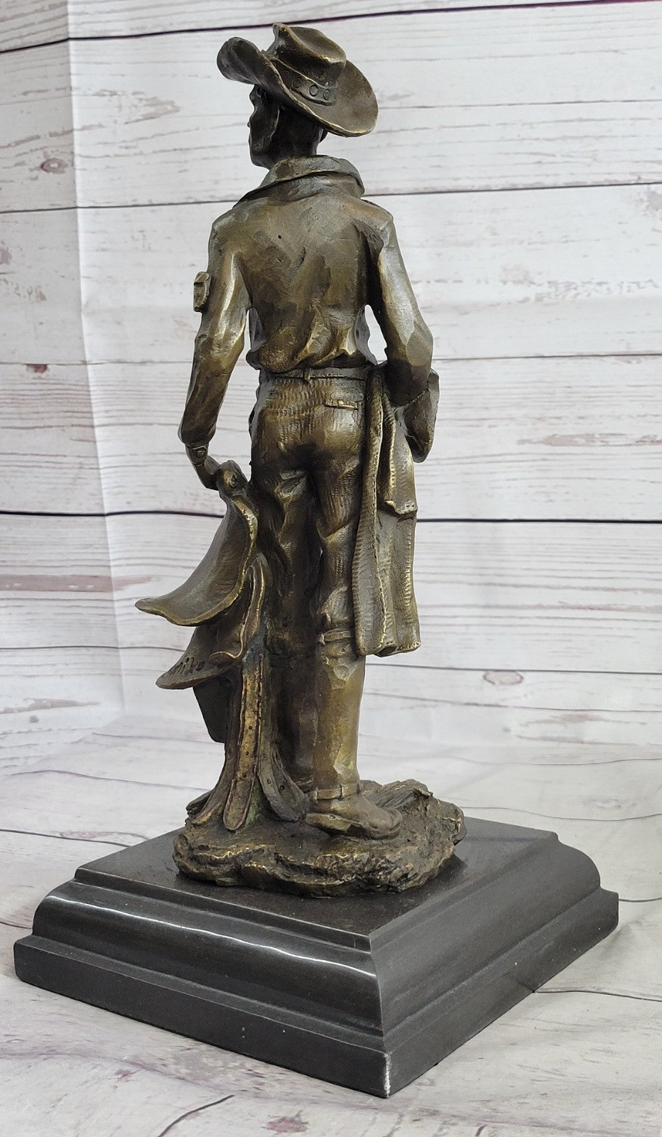 Handcrafted bronze sculpture SALE His Holding Cowboy Old Kamiko Original Signed
