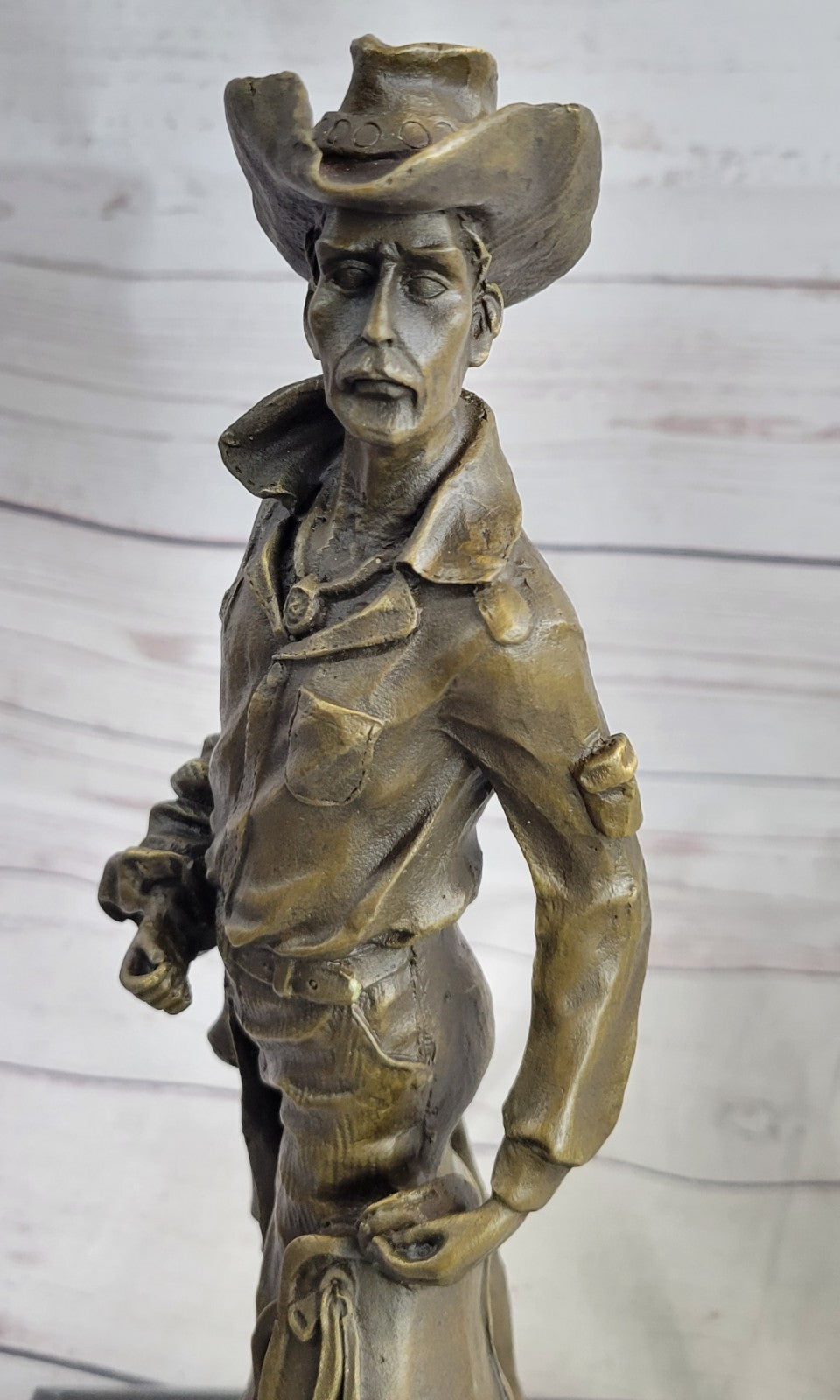 Handcrafted bronze sculpture SALE His Holding Cowboy Old Kamiko Original Signed