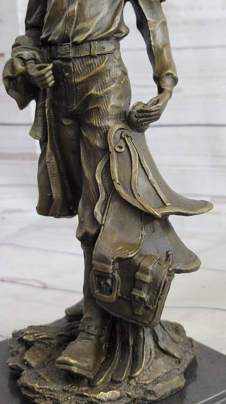 Handcrafted bronze sculpture SALE His Holding Cowboy Old Kamiko Original Signed