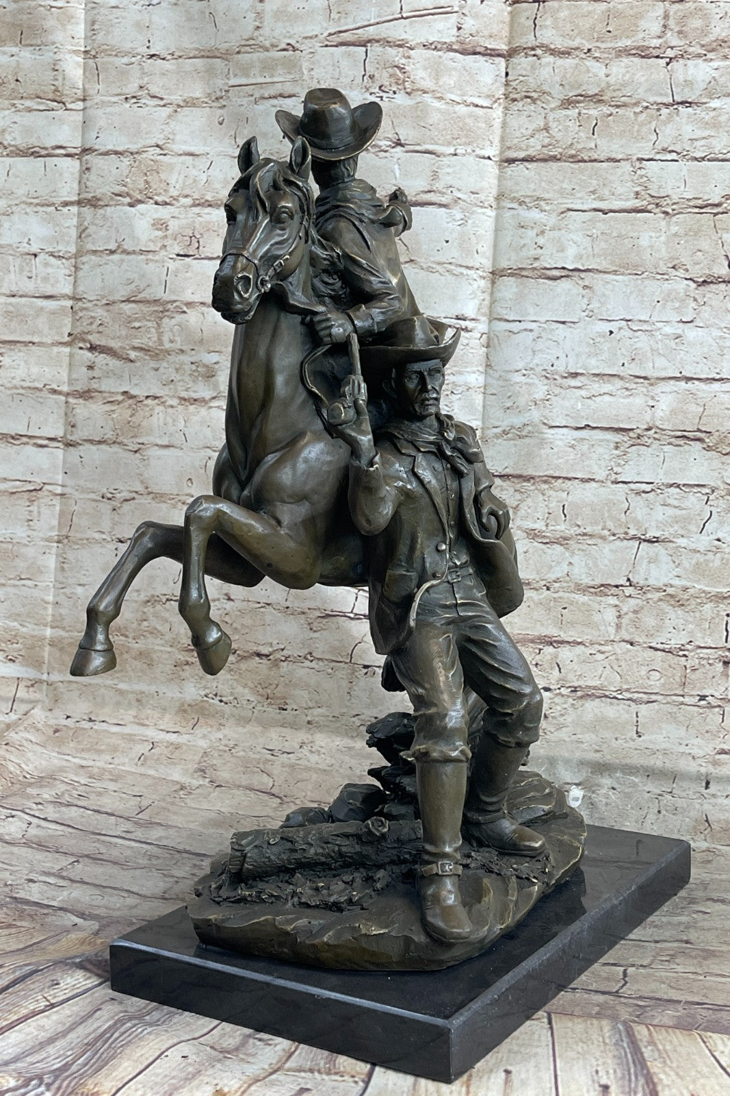 Two Cowboys Bronze Sculpture Signed By Frederick Remington Gorgeous!