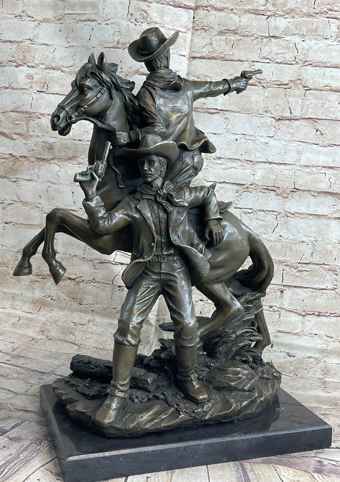 Two Cowboys Bronze Sculpture Signed By Frederick Remington Gorgeous!