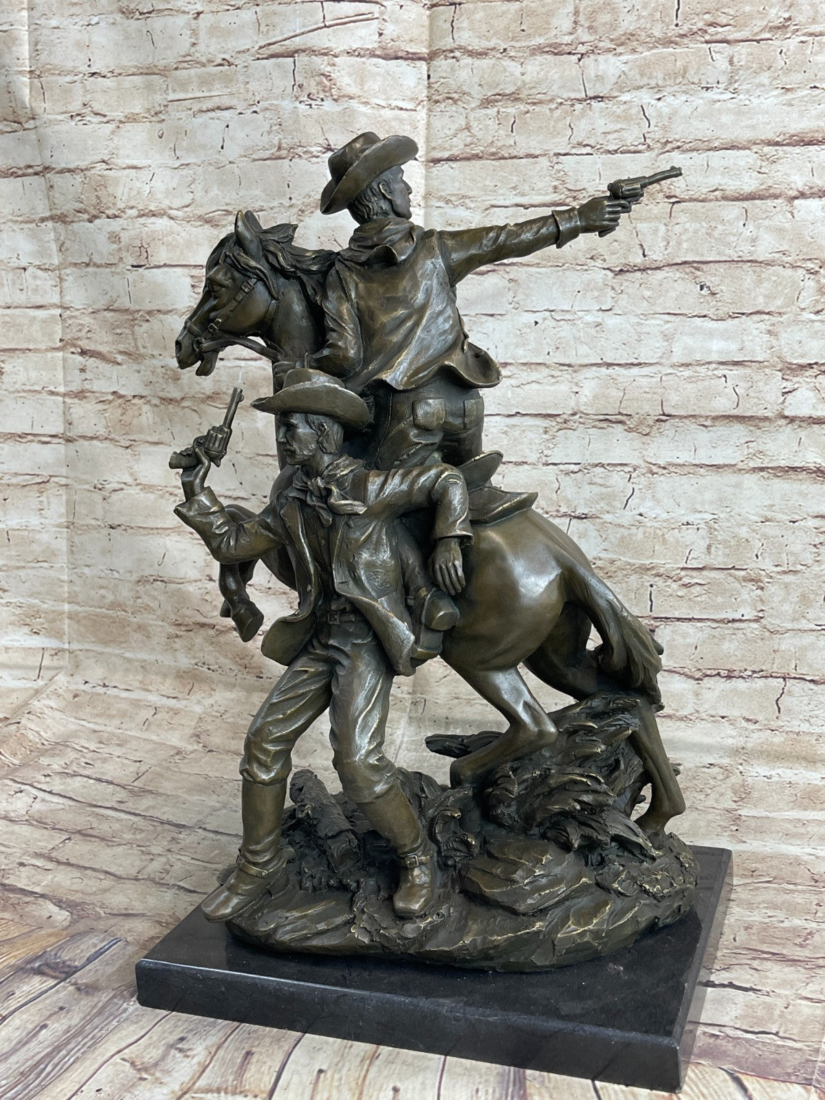 Two Cowboys Bronze Sculpture Signed By Frederick Remington Gorgeous!