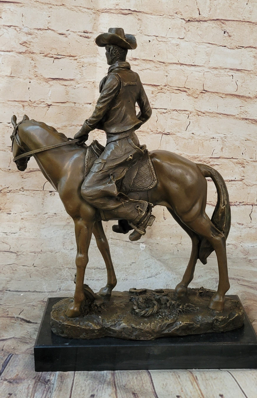 The Cowboy," Hot Cast, American Classic, Bronze On Marble Base Sculpture Figur