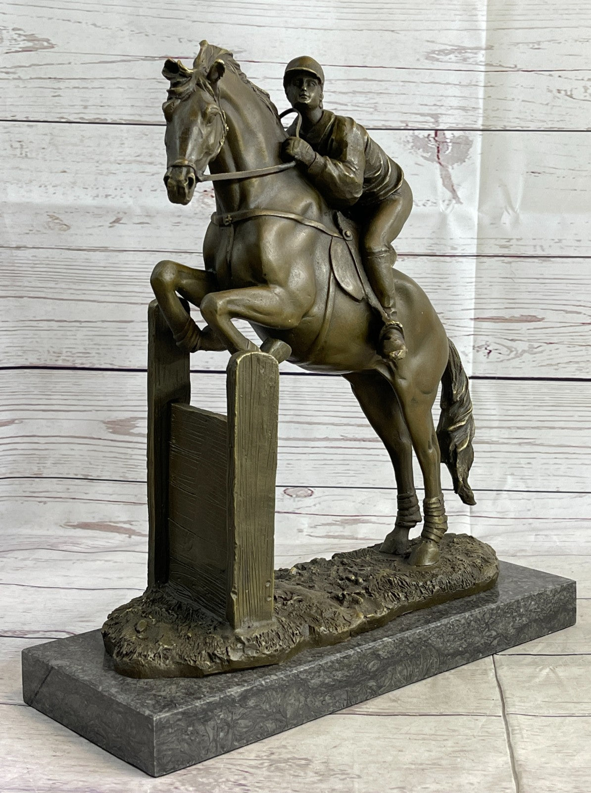 Vintage Signed Jockey Horse Racing Bronze Sculpture Gift Statue Figure Figurine