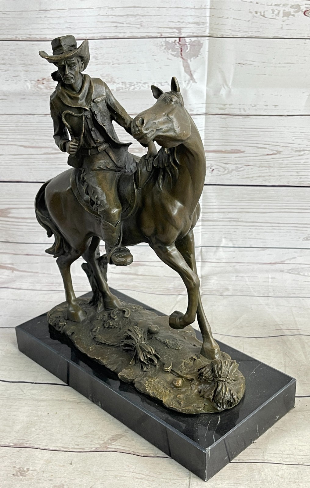 Old School Hot Cast by Lost Wax Method Cowboy Riding Bronze Masterpiece Sculpture