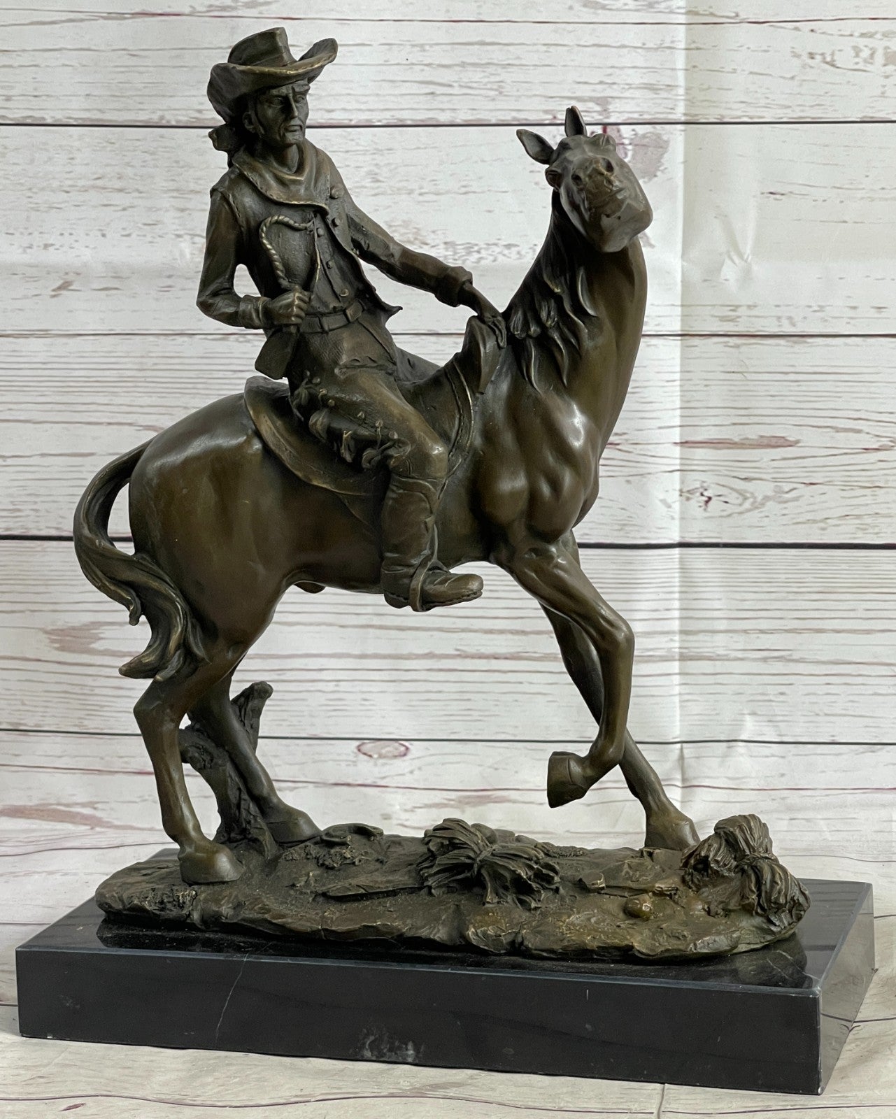 Old School Hot Cast by Lost Wax Method Cowboy Riding Bronze Masterpiece Sculpture