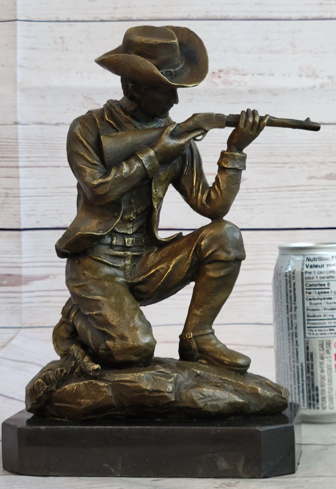 Handcrafted bronze sculpture SALE Rifle Bullet Gun W/ Cowboy Deco Art Western