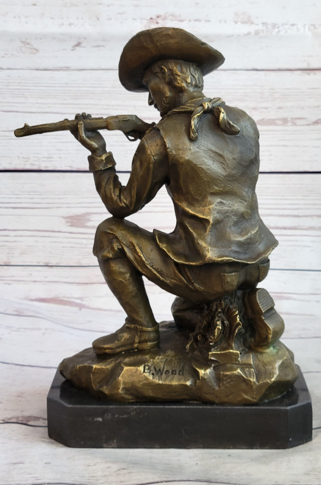 Handcrafted bronze sculpture SALE Rifle Bullet Gun W/ Cowboy Deco Art Western