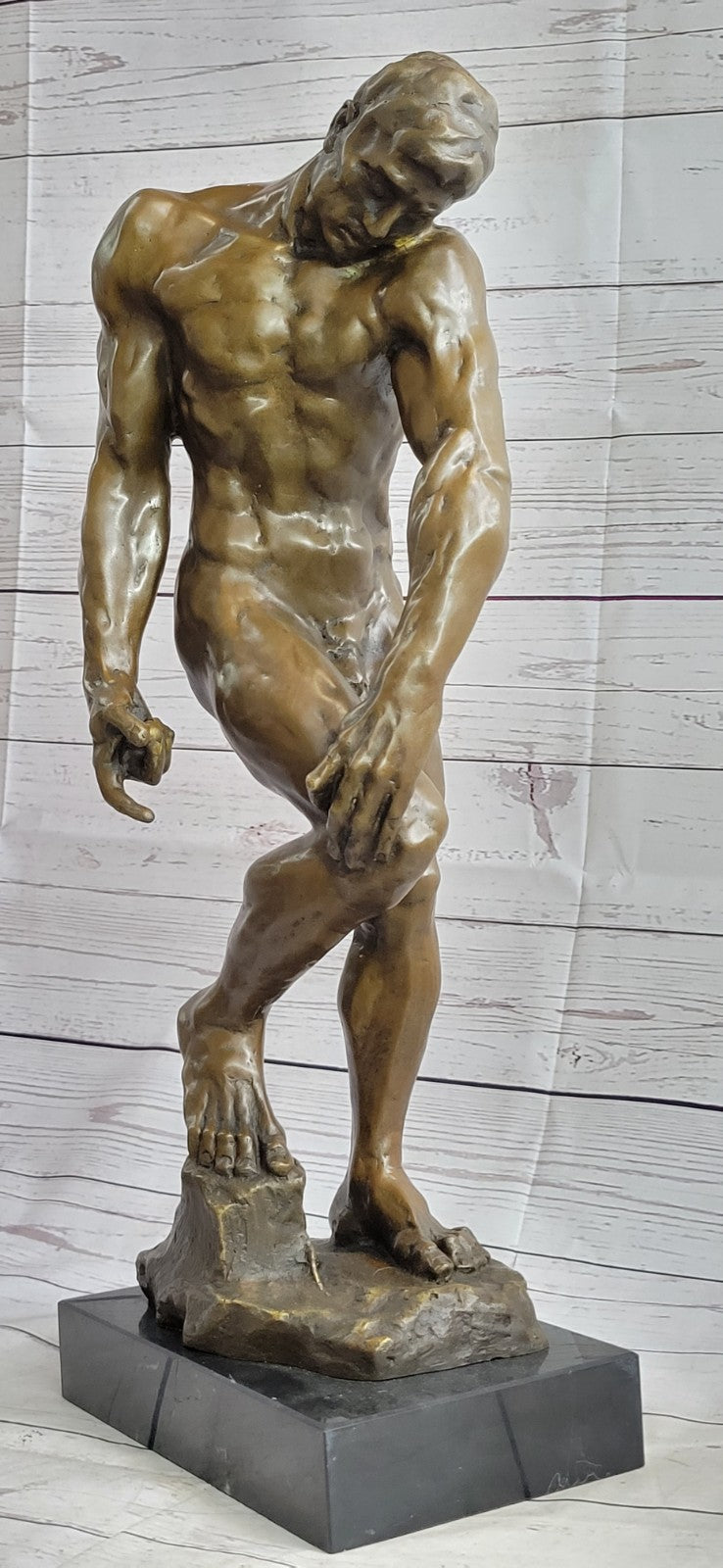 Fine Genuine Bronze Man Adam from Rodin Hand Made Lost Wax Method Nude Figurine