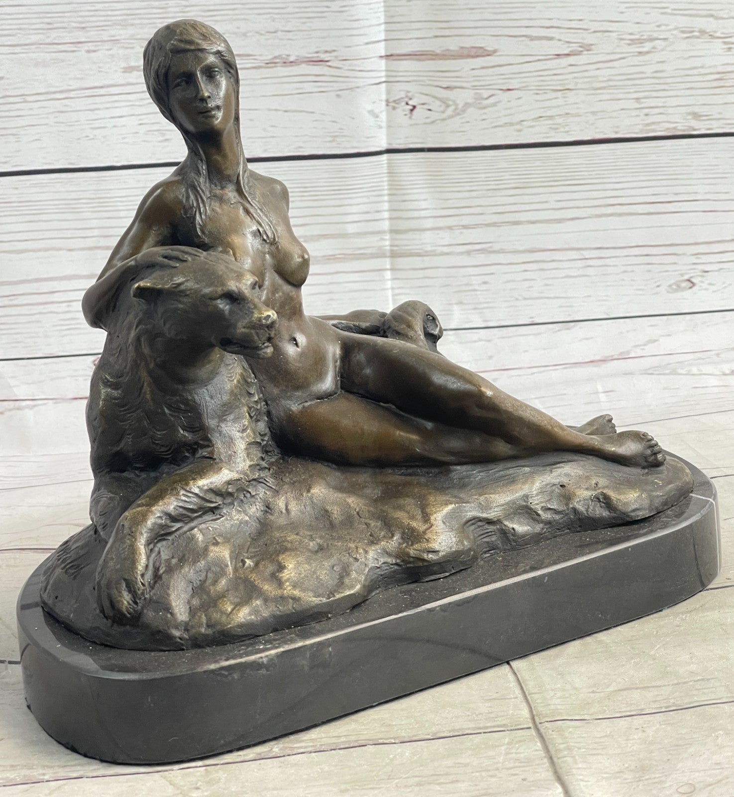 Graceful Harmony: Aldo Vitaleh Nude Woman and Panther Bronze Figurine - Collectible Art